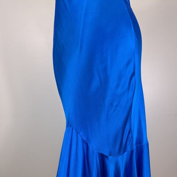 Vintage Cache Prom Dress Maxi Gown 4 Blue Y2K Silk Satin Movie Star Slip Glam - Picture 6 of 16